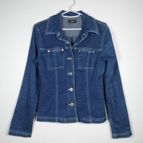 Agolde Denim Blue Jean Shirt A.G.E. A Gold E Button Front Pockets Size Small - Picture 2 of 6